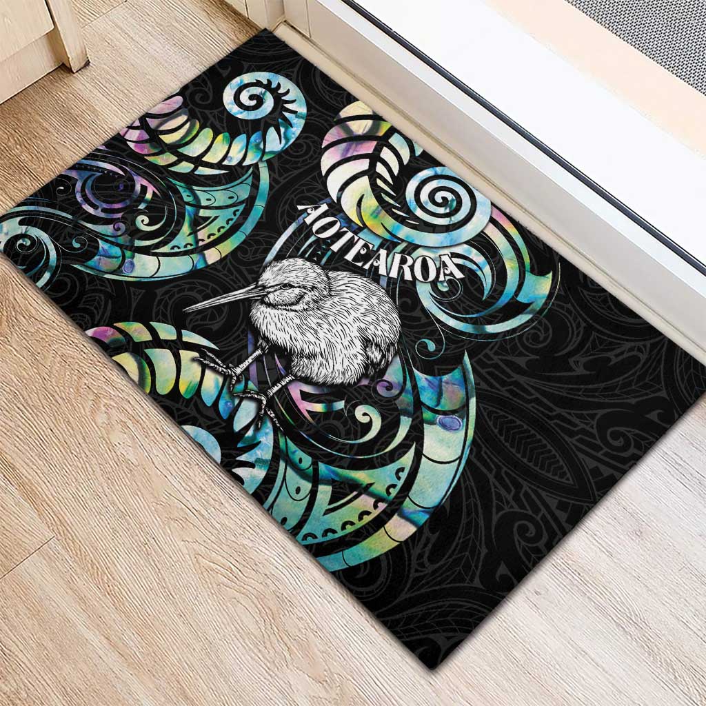 New Zealand Kiwi Bird Rubber Doormat Silver Fern Koru Paua Shell