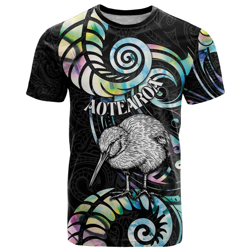 New Zealand Kiwi Bird T Shirt Silver Fern Koru Paua Shell