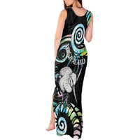 New Zealand Kiwi Bird Tank Maxi Dress Silver Fern Koru Paua Shell