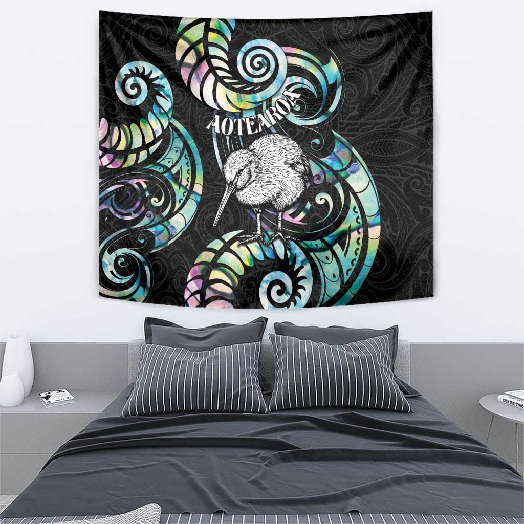 New Zealand Kiwi Bird Tapestry Silver Fern Koru Paua Shell
