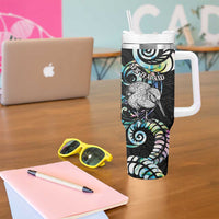 New Zealand Kiwi Bird Tumbler With Handle Silver Fern Koru Paua Shell