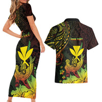 Personalised Hawaii Couples Matching Short Sleeve Bodycon Dress and Hawaiian Shirt Kanaka Maoli With Hammerhead Shark