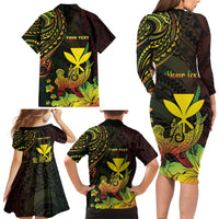 Personalised Hawaii Family Matching Long Sleeve Bodycon Dress and Hawaiian Shirt Kanaka Maoli With Hammerhead Shark