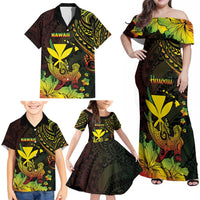 Personalised Hawaii Family Matching Off Shoulder Maxi Dress and Hawaiian Shirt Kanaka Maoli With Hammerhead Shark