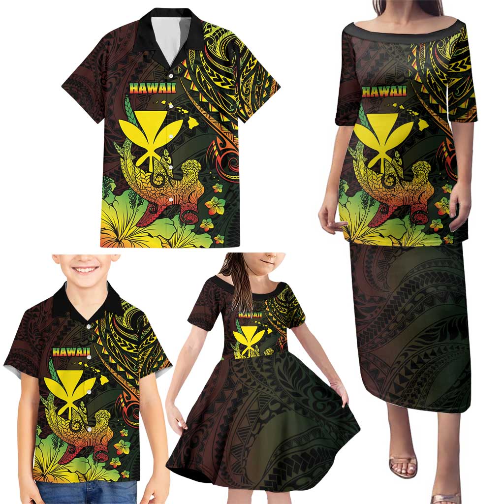 Personalised Hawaii Family Matching Puletasi and Hawaiian Shirt Kanaka Maoli With Hammerhead Shark