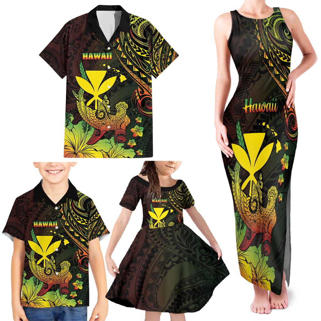 Personalised Hawaii Family Matching Tank Maxi Dress and Hawaiian Shirt Kanaka Maoli With Hammerhead Shark