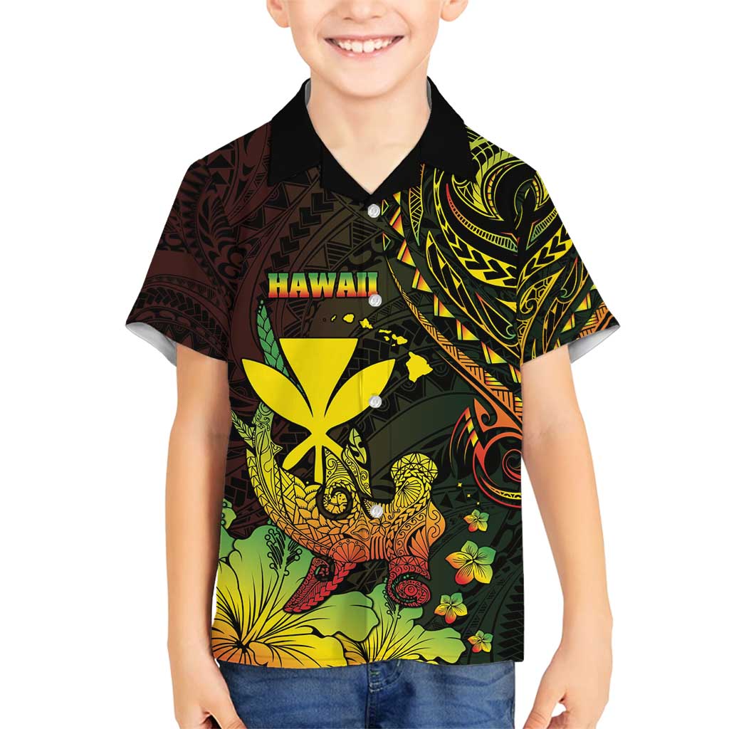 Personalised Hawaii Family Matching Tank Maxi Dress and Hawaiian Shirt Kanaka Maoli With Hammerhead Shark