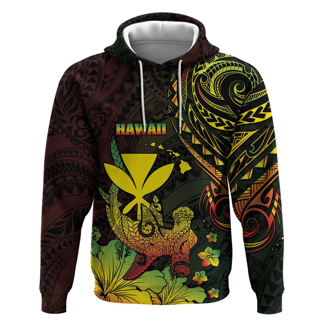 Personalised Hawaii Hoodie Kanaka Maoli With Hammerhead Shark DT04 Pullover Hoodie Black - Polynesian Pride