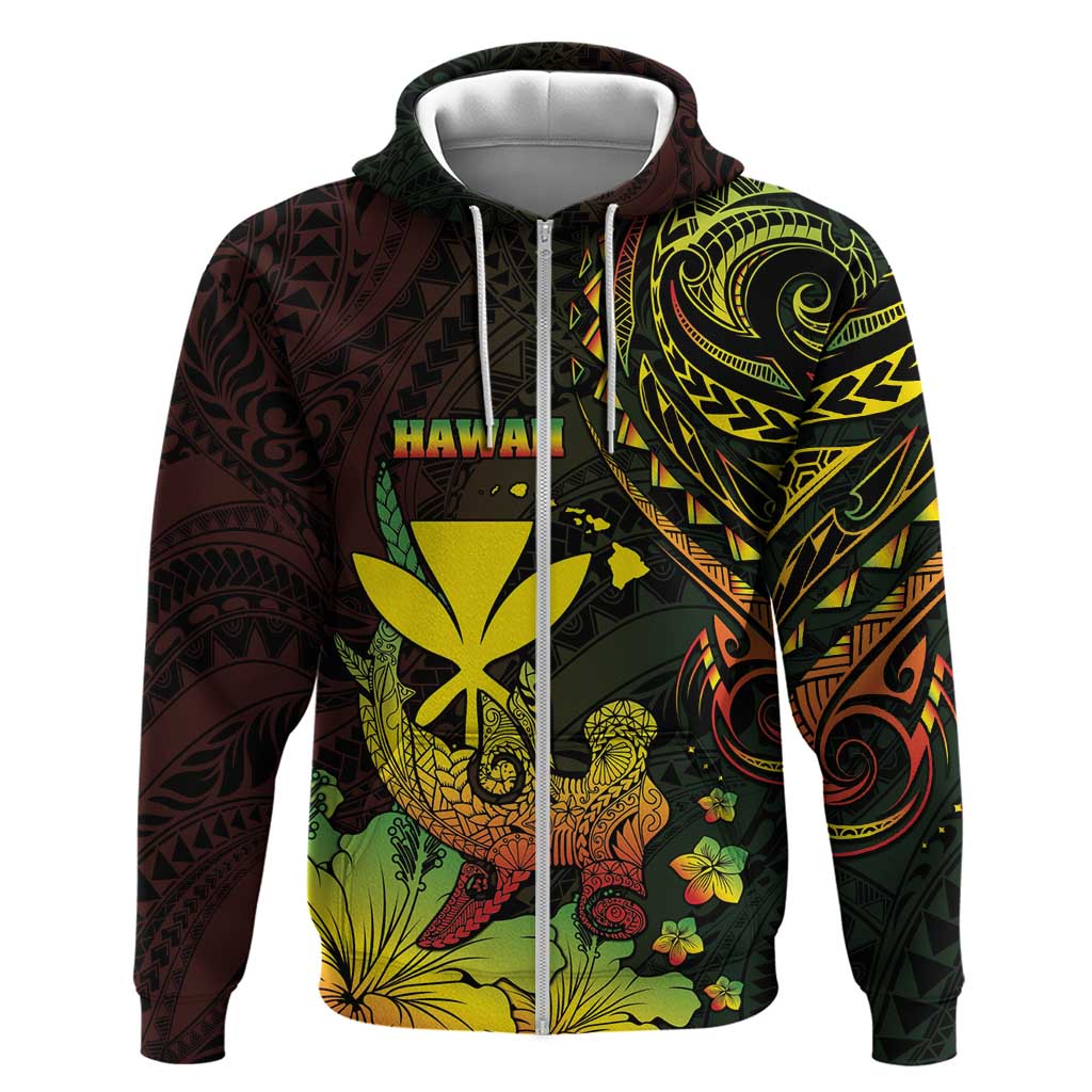 Personalised Hawaii Hoodie Kanaka Maoli With Hammerhead Shark DT04 Zip Hoodie Black - Polynesian Pride