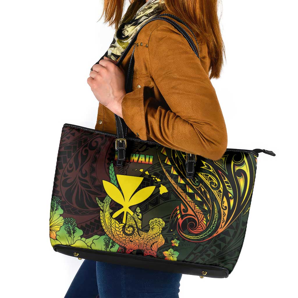 Hawaii Leather Tote Bag Kanaka Maoli With Hammerhead Shark