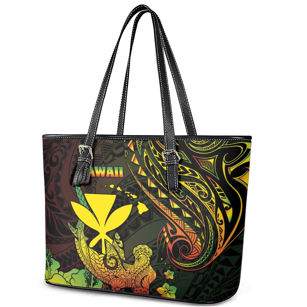 Hawaii Leather Tote Bag Kanaka Maoli With Hammerhead Shark