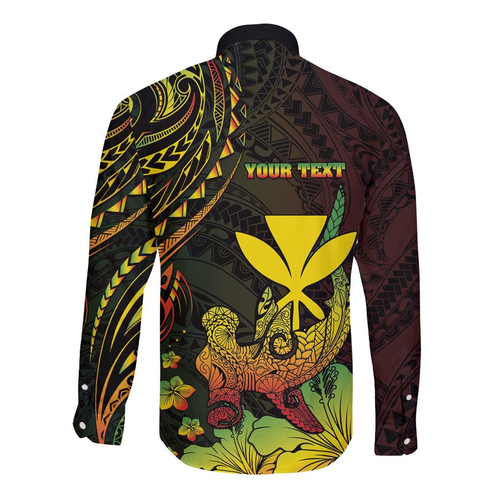 Personalised Hawaii Long Sleeve Button Shirt Kanaka Maoli With Hammerhead Shark