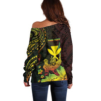 Personalised Hawaii Off Shoulder Sweater Kanaka Maoli With Hammerhead Shark