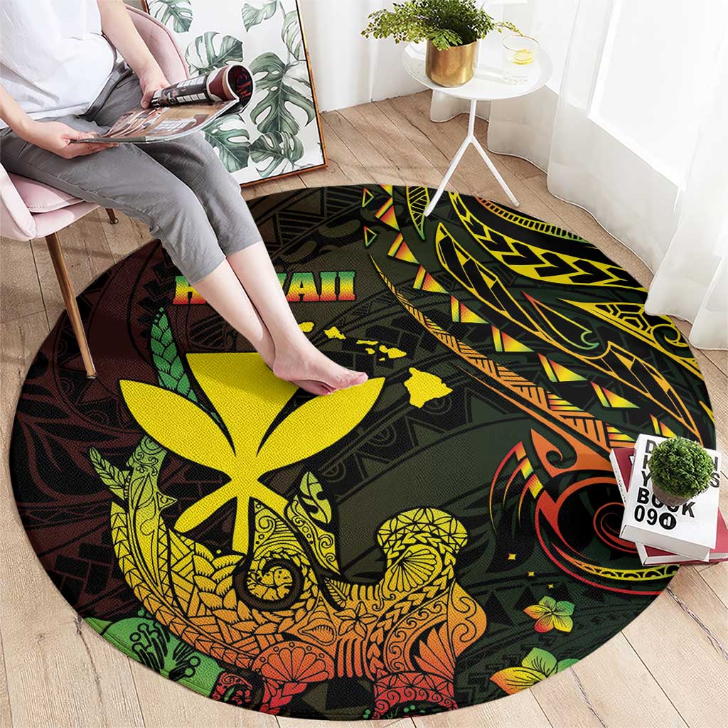 Hawaii Round Carpet Kanaka Maoli With Hammerhead Shark