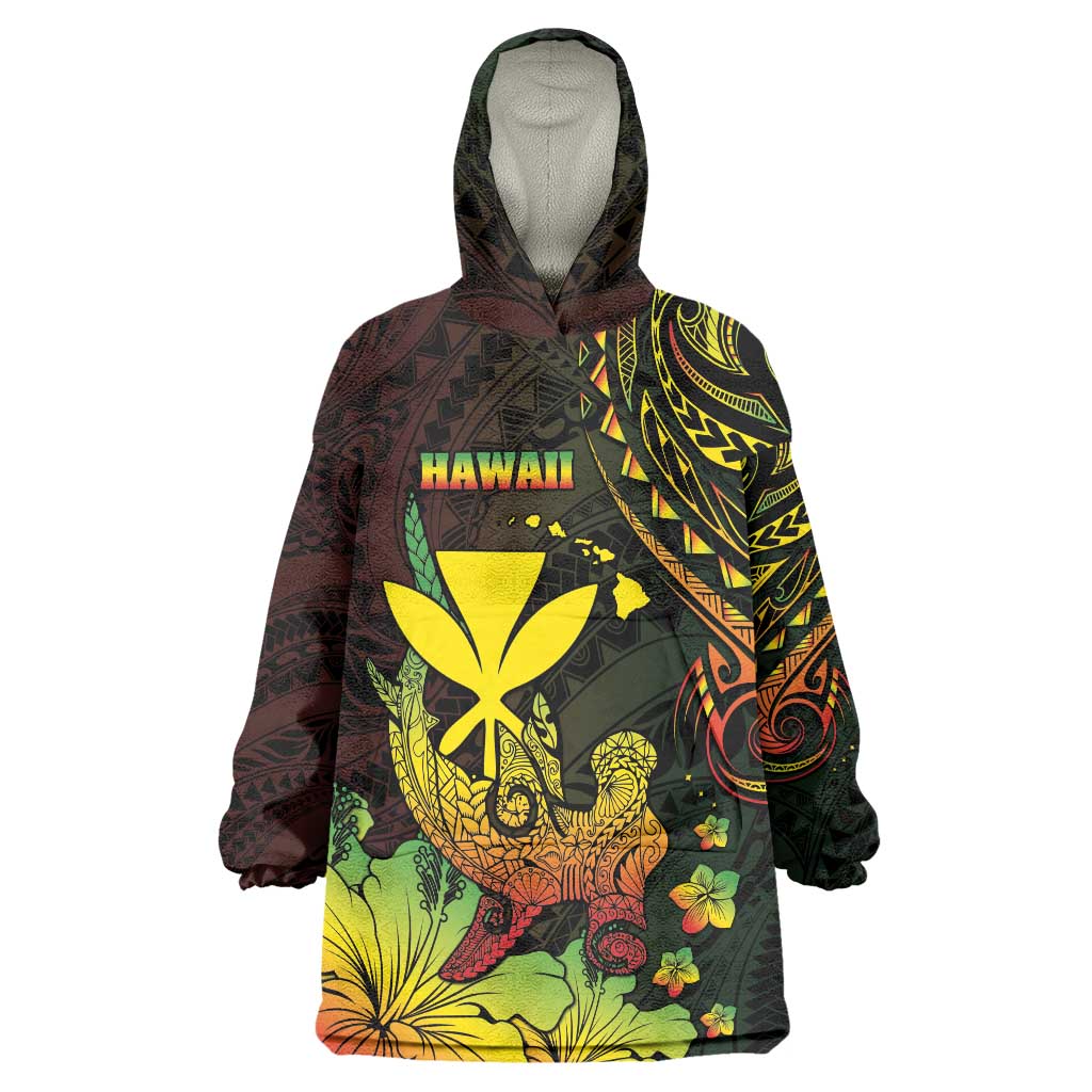 Personalised Hawaii Wearable Blanket Hoodie Kanaka Maoli With Hammerhead Shark