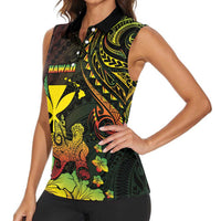 Personalised Hawaii Women Sleeveless Polo Shirt Kanaka Maoli With Hammerhead Shark