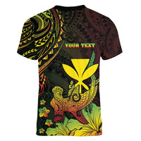 Personalised Hawaii Women V-Neck T-Shirt Kanaka Maoli With Hammerhead Shark