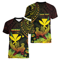 Personalised Hawaii Women V-Neck T-Shirt Kanaka Maoli With Hammerhead Shark