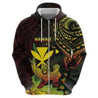Personalised Hawaii Zip Hoodie Kanaka Maoli With Hammerhead Shark
