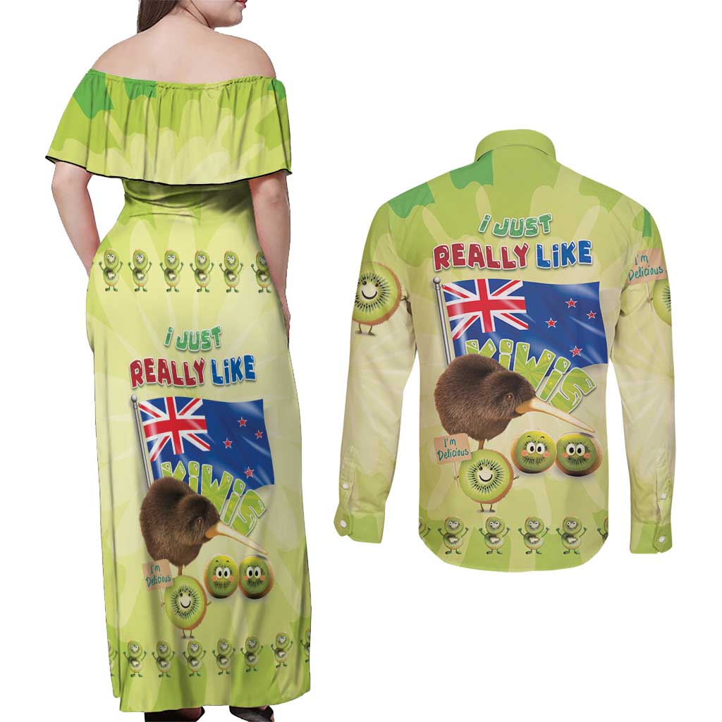New Zealand Kiwi Couples Matching Off Shoulder Maxi Dress and Long Sleeve Button Shirt I Just Really Like Kiwis DT04 - Polynesian Pride