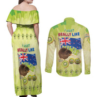 New Zealand Kiwi Couples Matching Off Shoulder Maxi Dress and Long Sleeve Button Shirt I Just Really Like Kiwis DT04 - Polynesian Pride