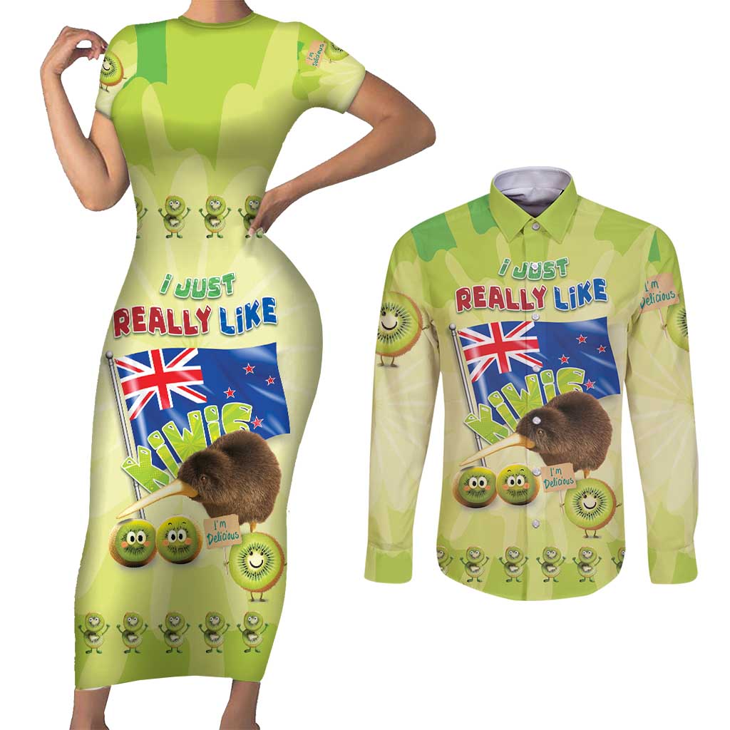New Zealand Kiwi Couples Matching Short Sleeve Bodycon Dress and Long Sleeve Button Shirt I Just Really Like Kiwis