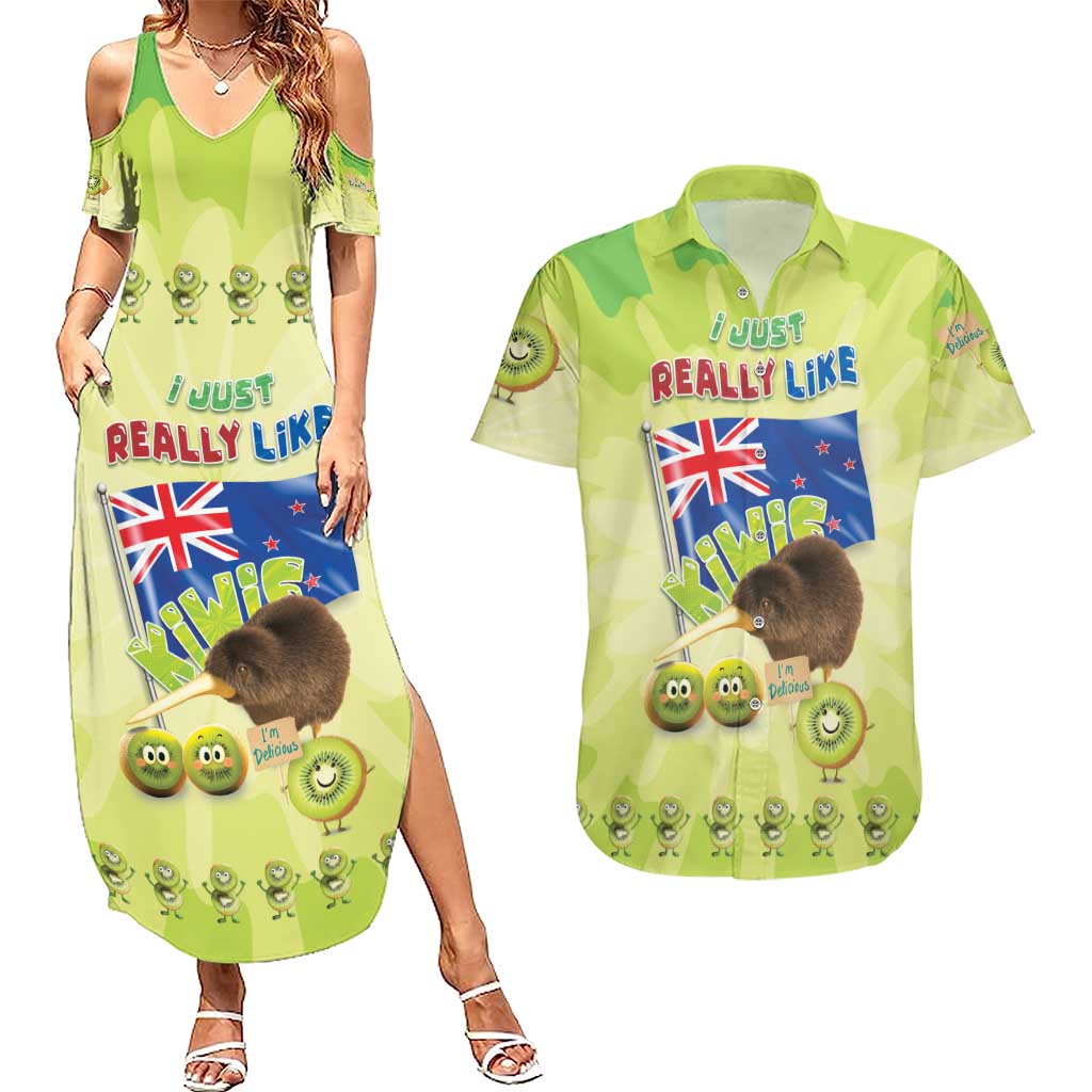 New Zealand Kiwi Couples Matching Summer Maxi Dress and Hawaiian Shirt I Just Really Like Kiwis