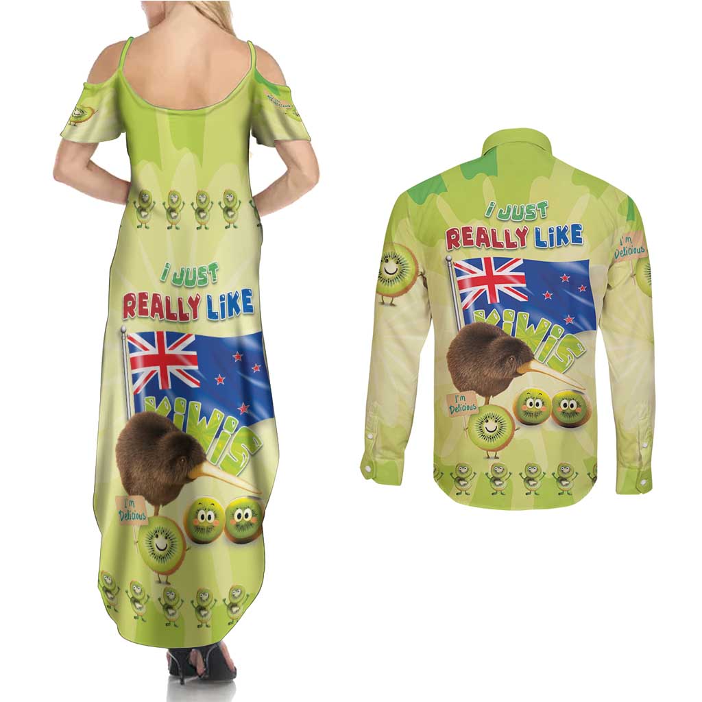 New Zealand Kiwi Couples Matching Summer Maxi Dress and Long Sleeve Button Shirt I Just Really Like Kiwis DT04 - Polynesian Pride