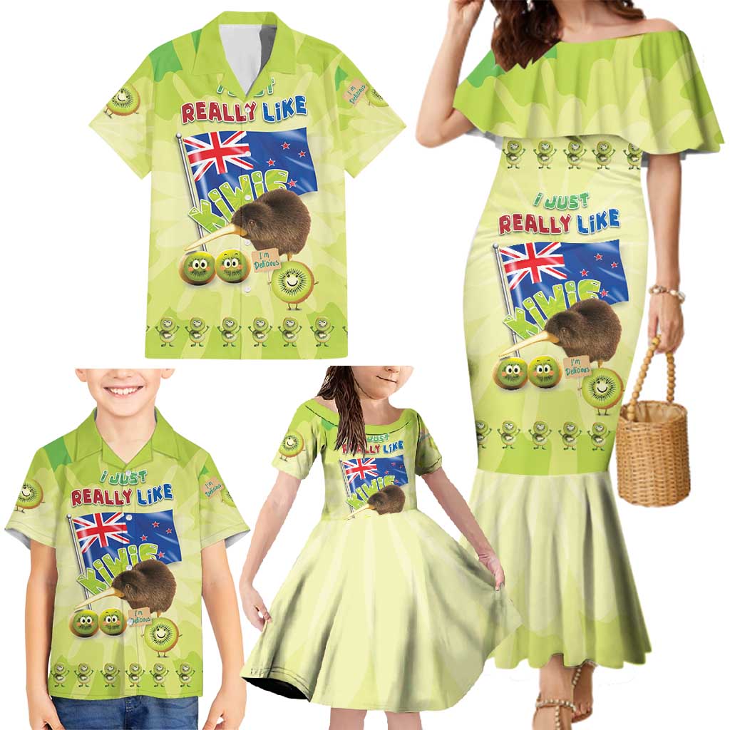 New Zealand Kiwi Family Matching Mermaid Dress and Hawaiian Shirt I Just Really Like Kiwis