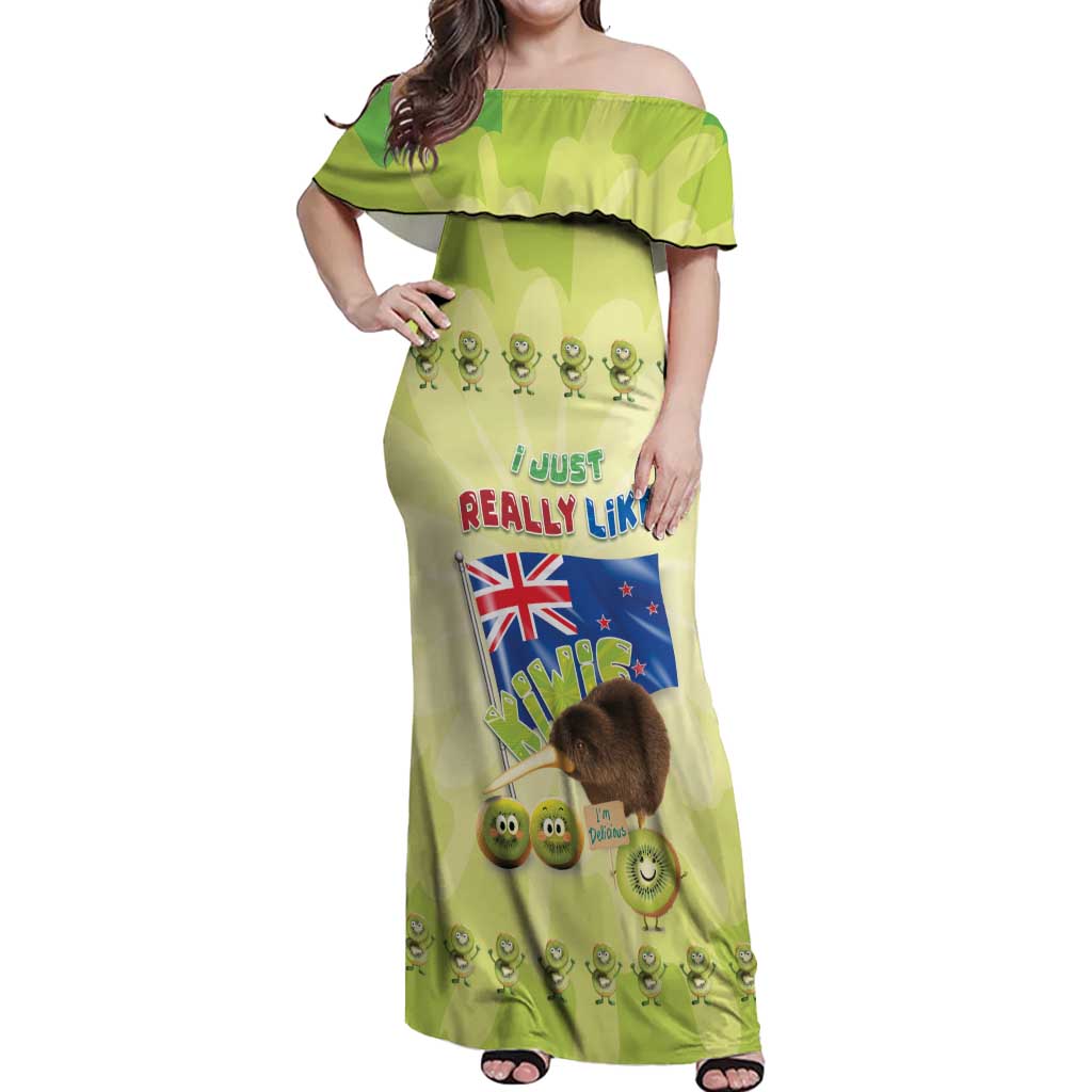 New Zealand Kiwi Off Shoulder Maxi Dress I Just Really Like Kiwis DT04 Women Green - Polynesian Pride