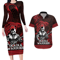Hawaii Ikaika Warrior Couples Matching Long Sleeve Bodycon Dress and Hawaiian Shirt Hawaiian Tribal Tattoo