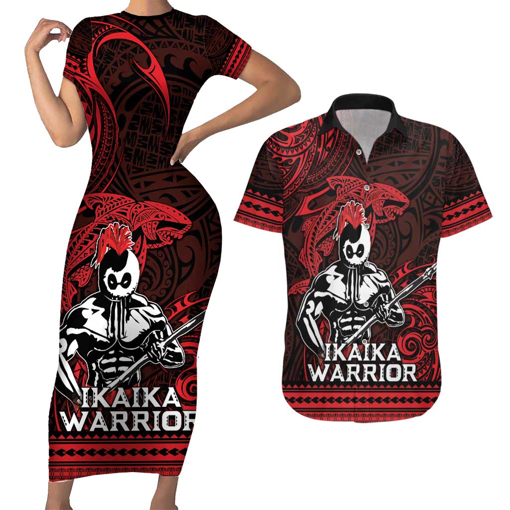 Hawaii Ikaika Warrior Couples Matching Short Sleeve Bodycon Dress and Hawaiian Shirt Hawaiian Tribal Tattoo