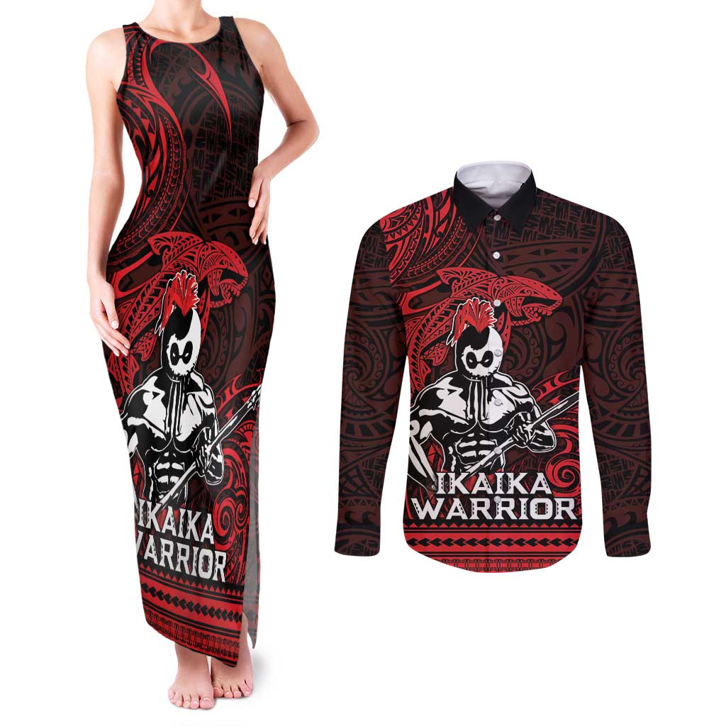 Hawaii Ikaika Warrior Couples Matching Tank Maxi Dress and Long Sleeve Button Shirt Hawaiian Tribal Tattoo