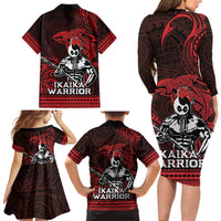 Hawaii Ikaika Warrior Family Matching Long Sleeve Bodycon Dress and Hawaiian Shirt Hawaiian Tribal Tattoo