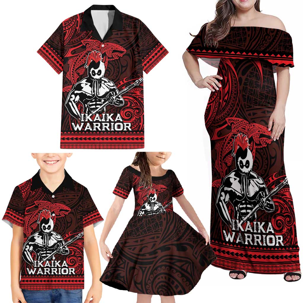 Hawaii Ikaika Warrior Family Matching Off Shoulder Maxi Dress and Hawaiian Shirt Hawaiian Tribal Tattoo