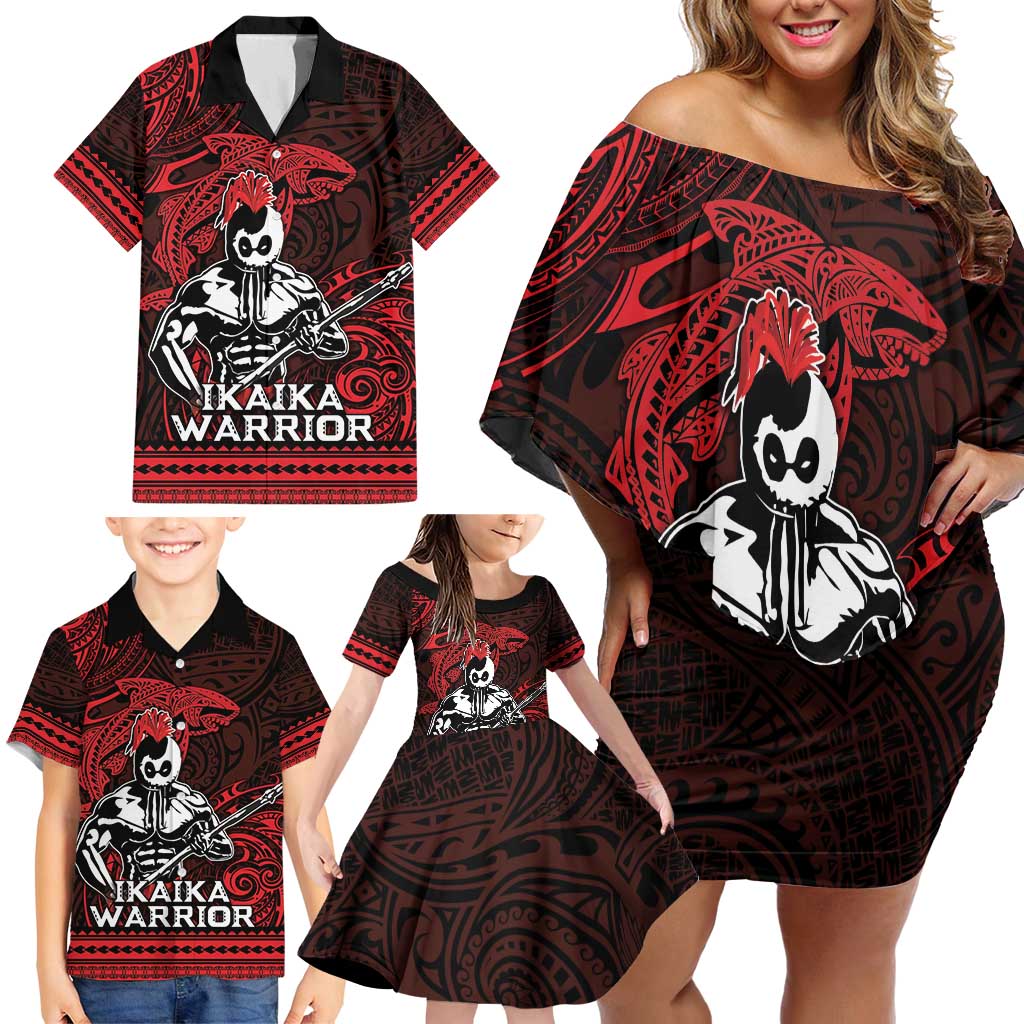 Hawaii Ikaika Warrior Family Matching Off Shoulder Short Dress and Hawaiian Shirt Hawaiian Tribal Tattoo
