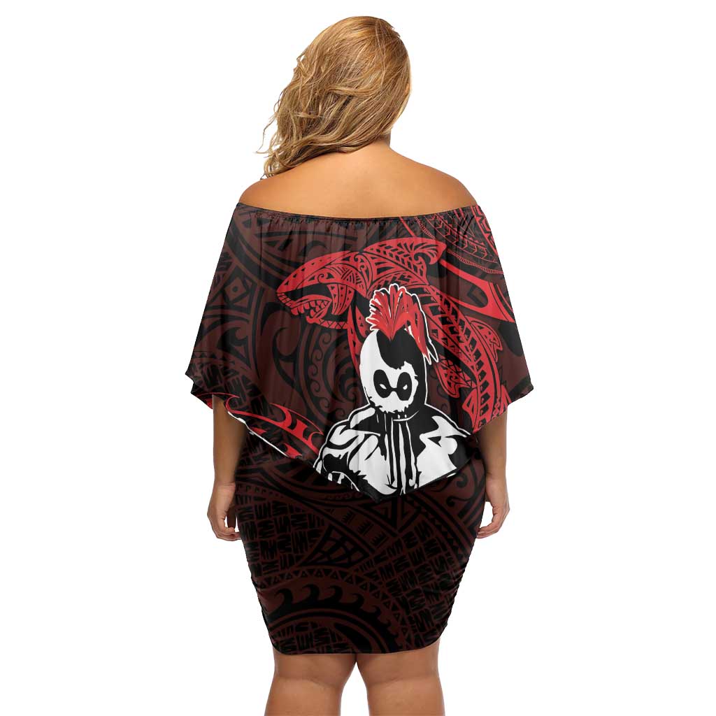 Hawaii Ikaika Warrior Family Matching Off Shoulder Short Dress and Hawaiian Shirt Hawaiian Tribal Tattoo