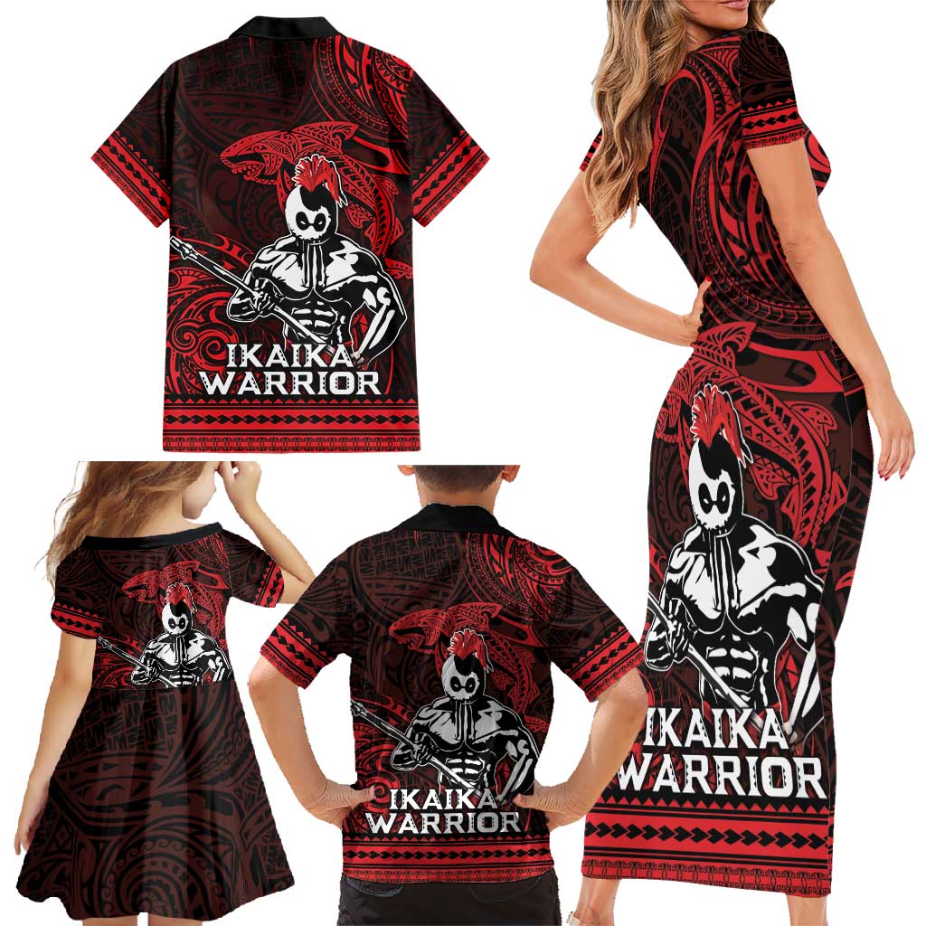 Hawaii Ikaika Warrior Family Matching Short Sleeve Bodycon Dress and Hawaiian Shirt Hawaiian Tribal Tattoo