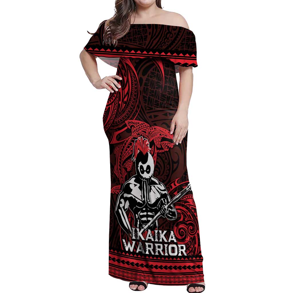 Hawaii Ikaika Warrior Off Shoulder Maxi Dress Hawaiian Tribal Tattoo