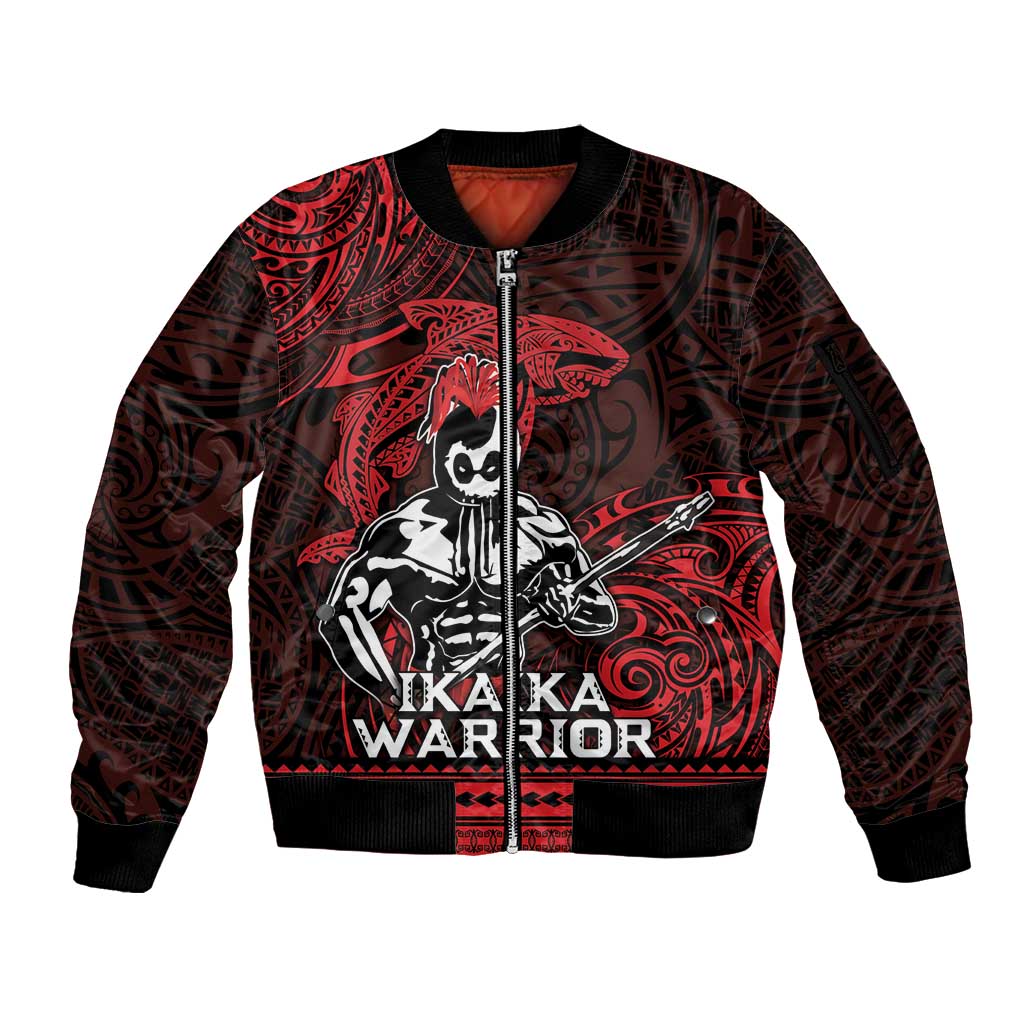Hawaii Ikaika Warrior Sleeve Zip Bomber Jacket Hawaiian Tribal Tattoo