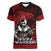Hawaii Ikaika Warrior Women V-Neck T-Shirt Hawaiian Tribal Tattoo DT04 Female Red - Polynesian Pride