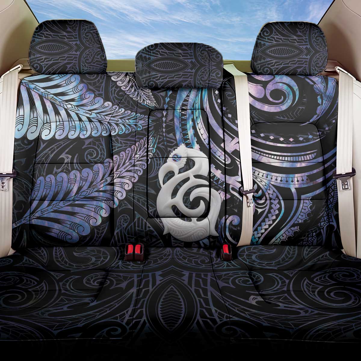 New Zealand Aotearoa Back Car Seat Cover Maori Hei Manaia Purple Paua Shell