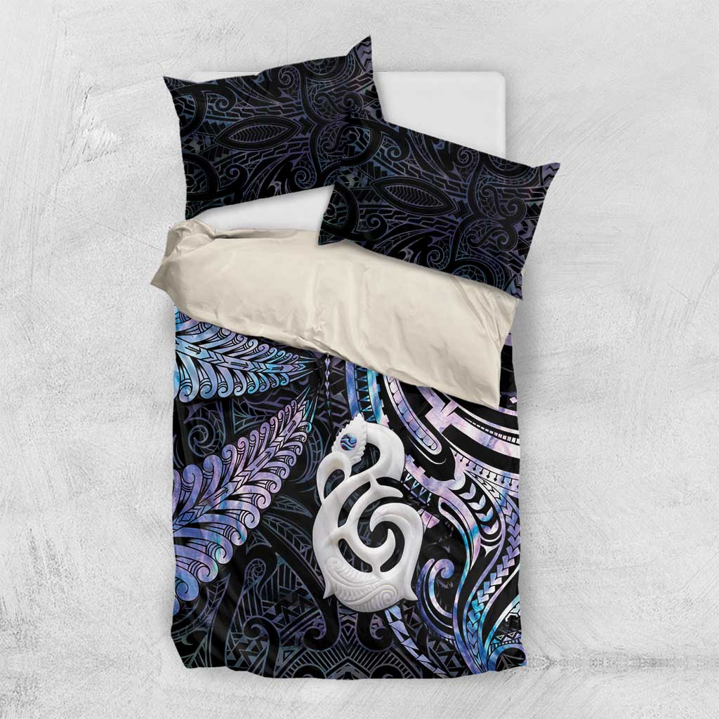 New Zealand Aotearoa Bedding Set Maori Hei Manaia Purple Paua Shell