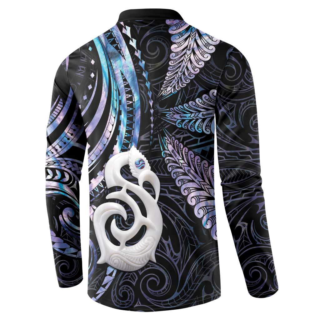 New Zealand Aotearoa Button Sweatshirt Maori Hei Manaia Purple Paua Shell DT04 - Polynesian Pride