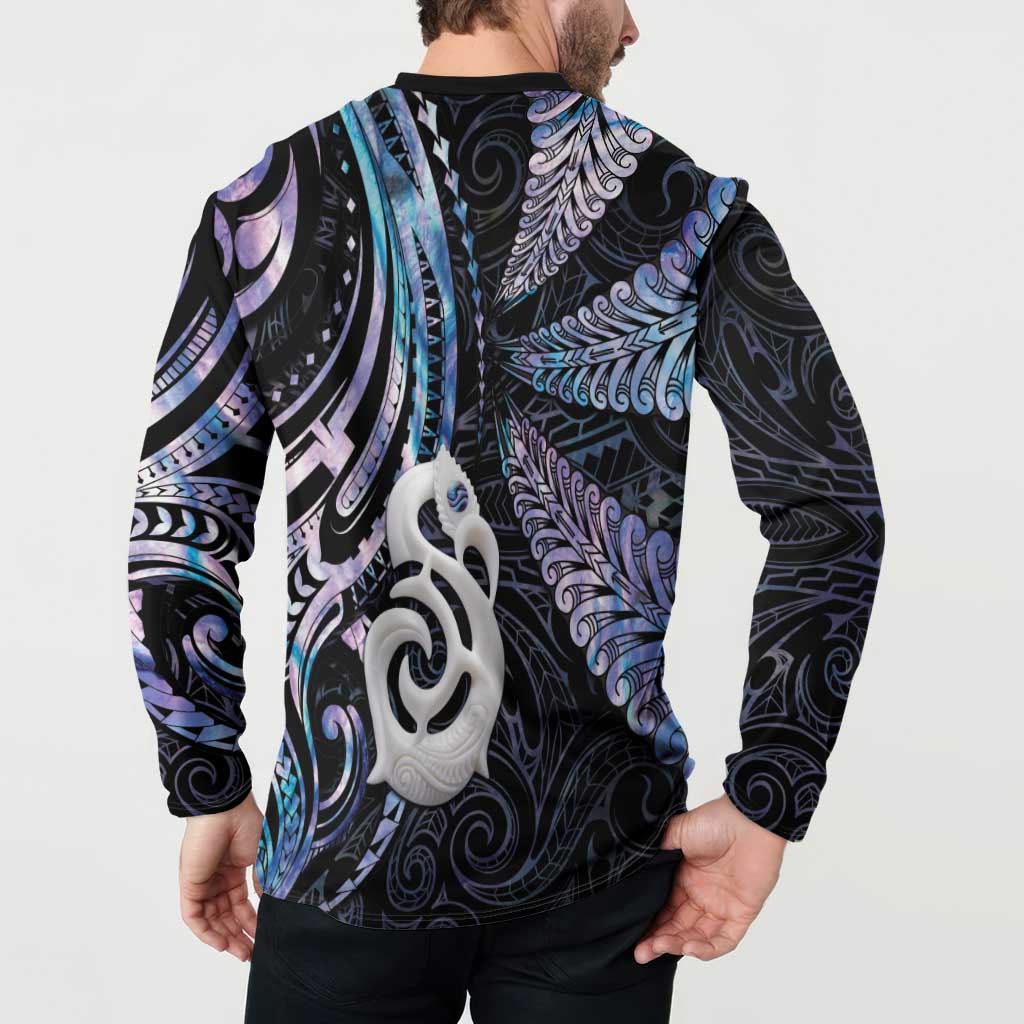 New Zealand Aotearoa Button Sweatshirt Maori Hei Manaia Purple Paua Shell DT04 - Polynesian Pride