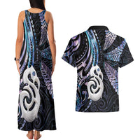 New Zealand Aotearoa Couples Matching Tank Maxi Dress and Hawaiian Shirt Maori Hei Manaia Purple Paua Shell