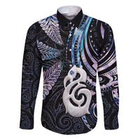 New Zealand Aotearoa Family Matching Long Sleeve Bodycon Dress and Hawaiian Shirt Maori Hei Manaia Purple Paua Shell DT04 Dad's Shirt - Long Sleeve Purple - Polynesian Pride