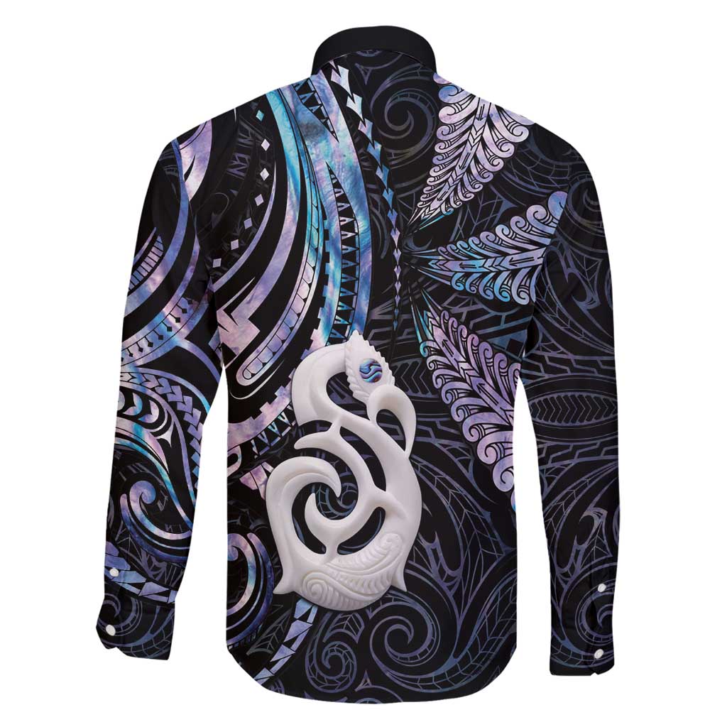 New Zealand Aotearoa Family Matching Long Sleeve Bodycon Dress and Hawaiian Shirt Maori Hei Manaia Purple Paua Shell DT04 - Polynesian Pride