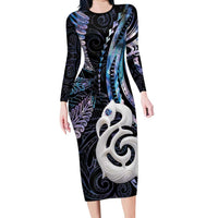 New Zealand Aotearoa Family Matching Long Sleeve Bodycon Dress and Hawaiian Shirt Maori Hei Manaia Purple Paua Shell DT04 Mom's Dress Purple - Polynesian Pride