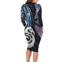 New Zealand Aotearoa Family Matching Long Sleeve Bodycon Dress and Hawaiian Shirt Maori Hei Manaia Purple Paua Shell DT04 - Polynesian Pride